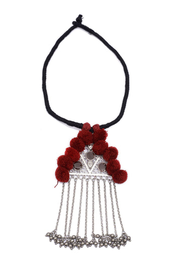 Maroon Pom Pom Handcrafted Tribal Necklace
